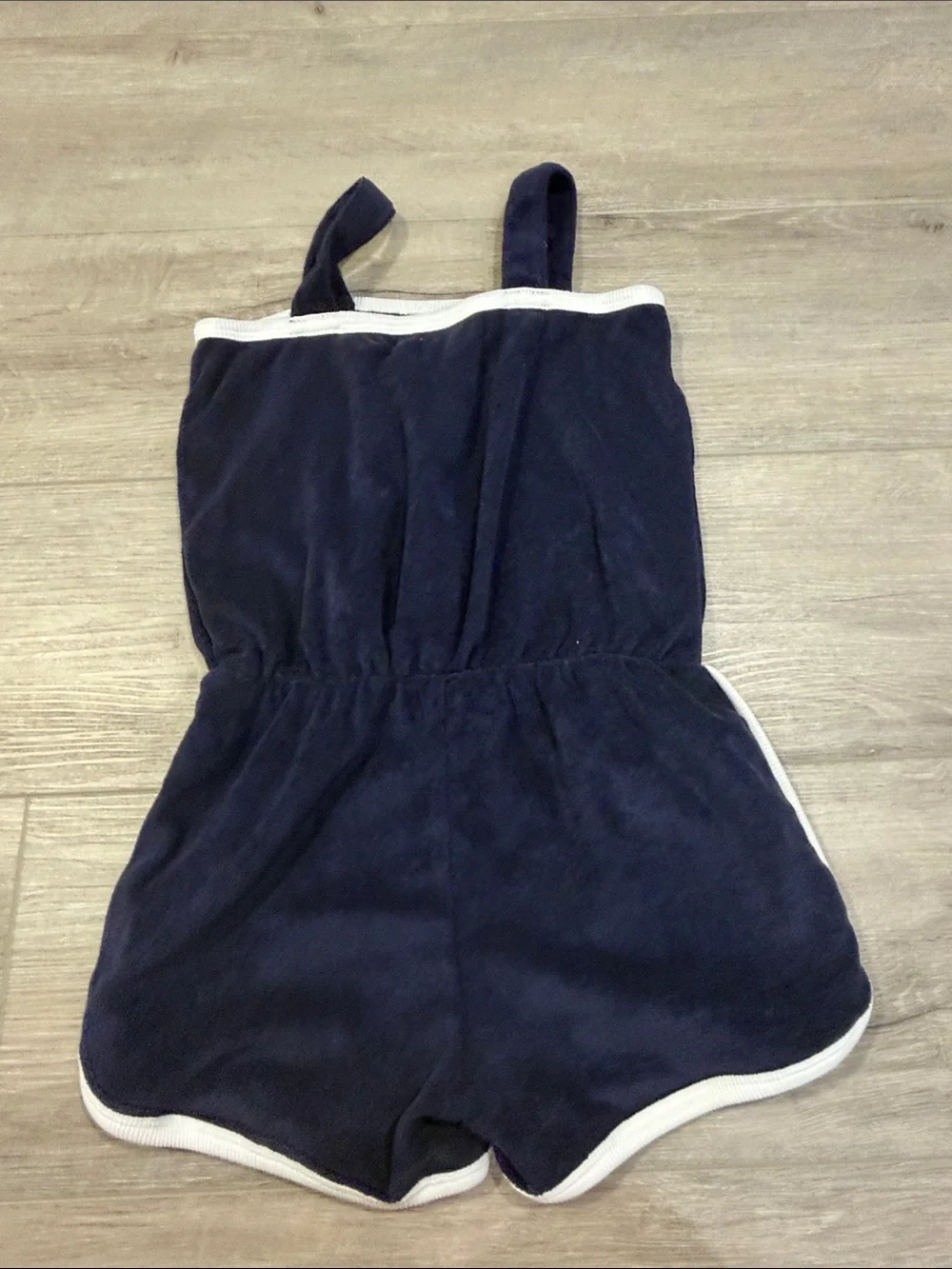 GAP Navy Terry Romper with White Trim and Rainbow Accent